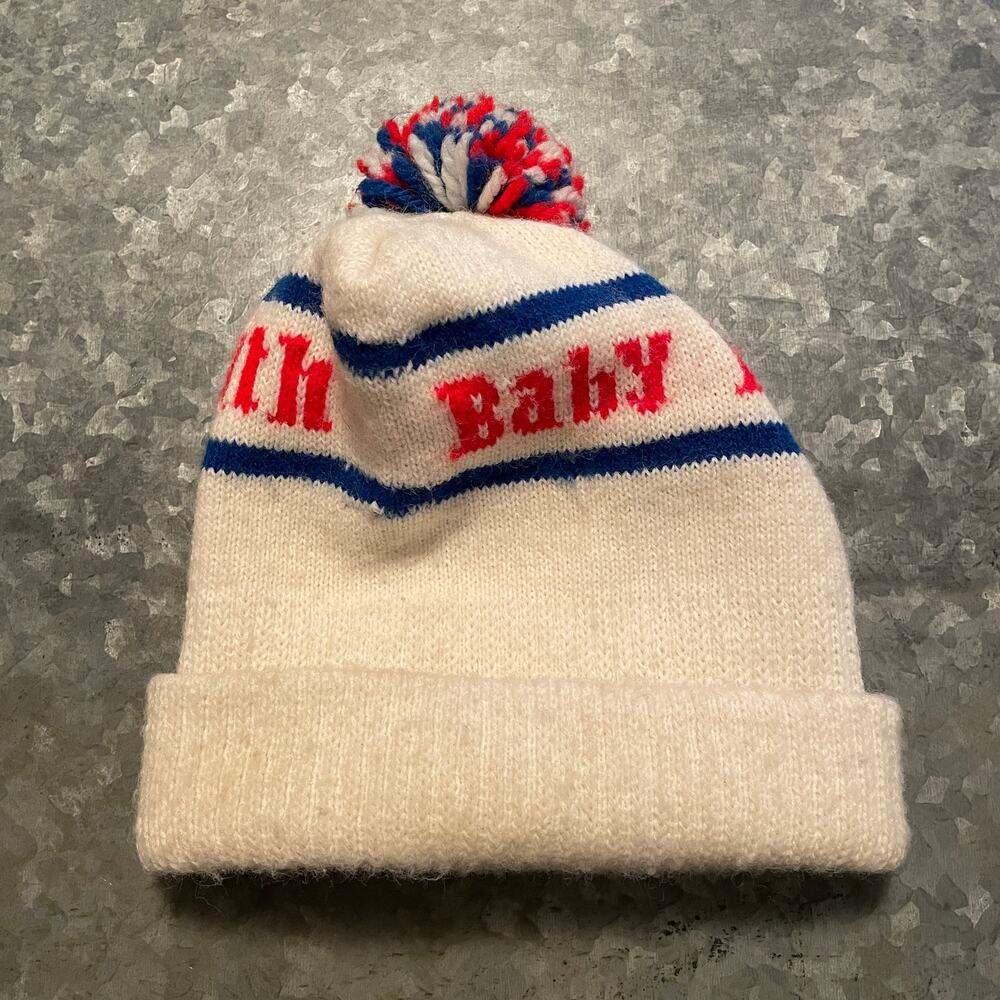 Vintage Baby Ruth Candy Bar Pom Pom Knit Beanie Hat O/S Red White Blue Ski Snow - Picture 2 of 8